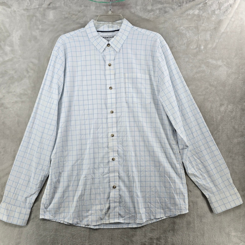 Poncho ultra-lite Shirt Mens XL Slim White Blue Plaid Performance Fishing